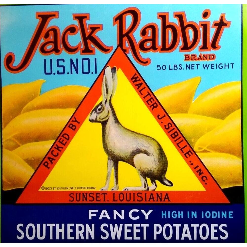 Jack Rabbit 1923 Sweet Potatoes Crate Label Bunny Art Original Vintage 1920's